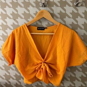 PrettyLittleThing Vibrant Orange Blouse with Knot Detail